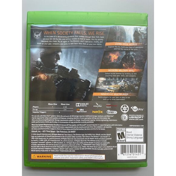 Xbox One Tom Clancy’s The Division Adult Owned War Game Shooter Game - Picture 2 of 4